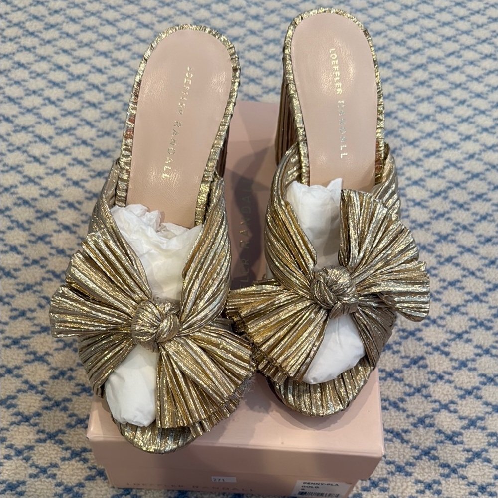 Loeffler Randall Gold Metallic Knot Mules